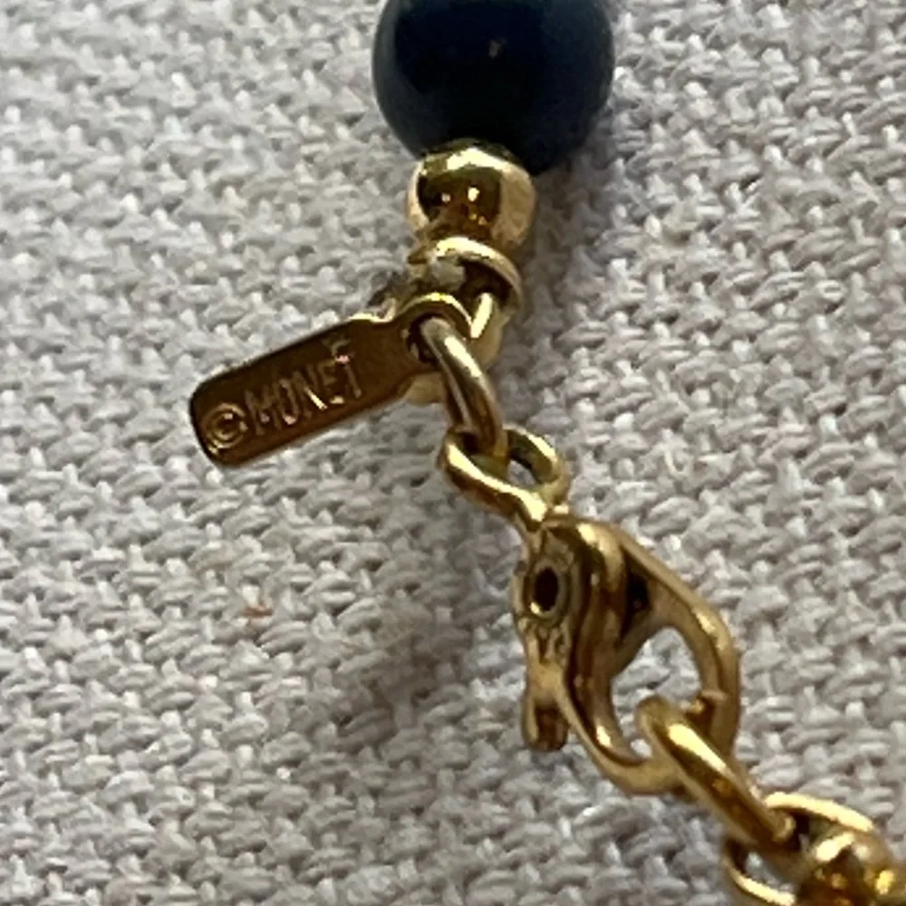 Vintage Monet Signed Blue and Gold Toned Beaded Necklace